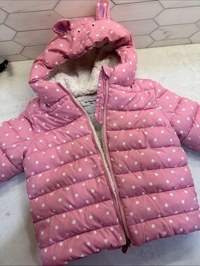 JoJo Maman Bebe Polka Dot Mouse Pink Puffer Jacket 2-3T